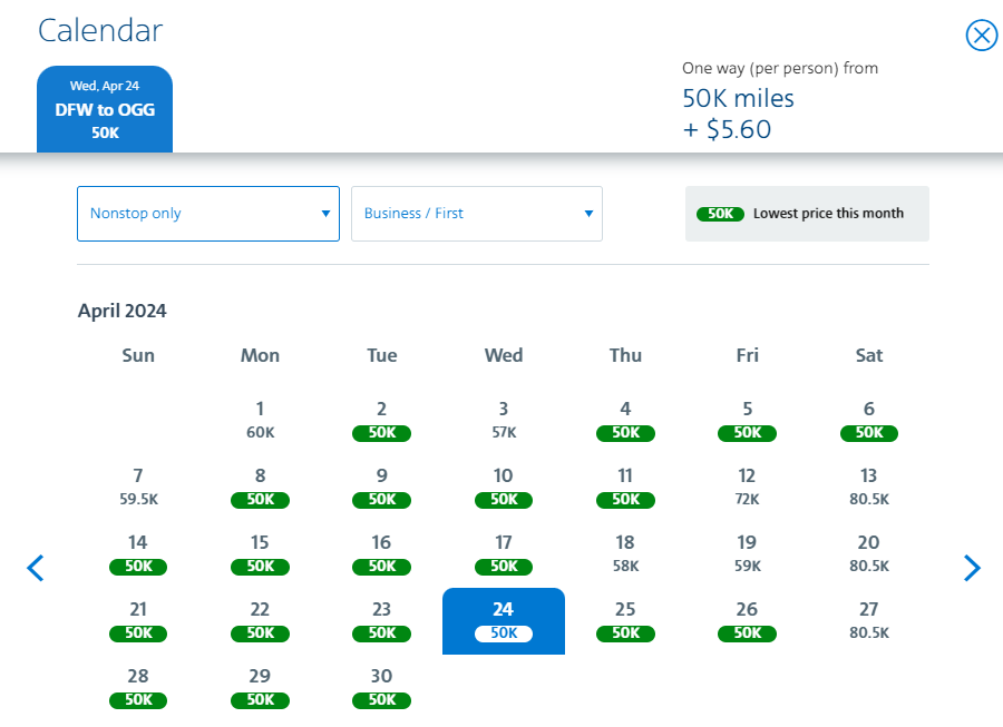 American Airlines Award Availability to Hawaii