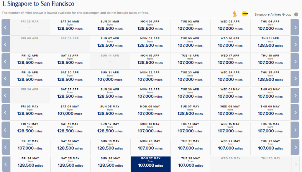 Singapore Airlines Award Availability