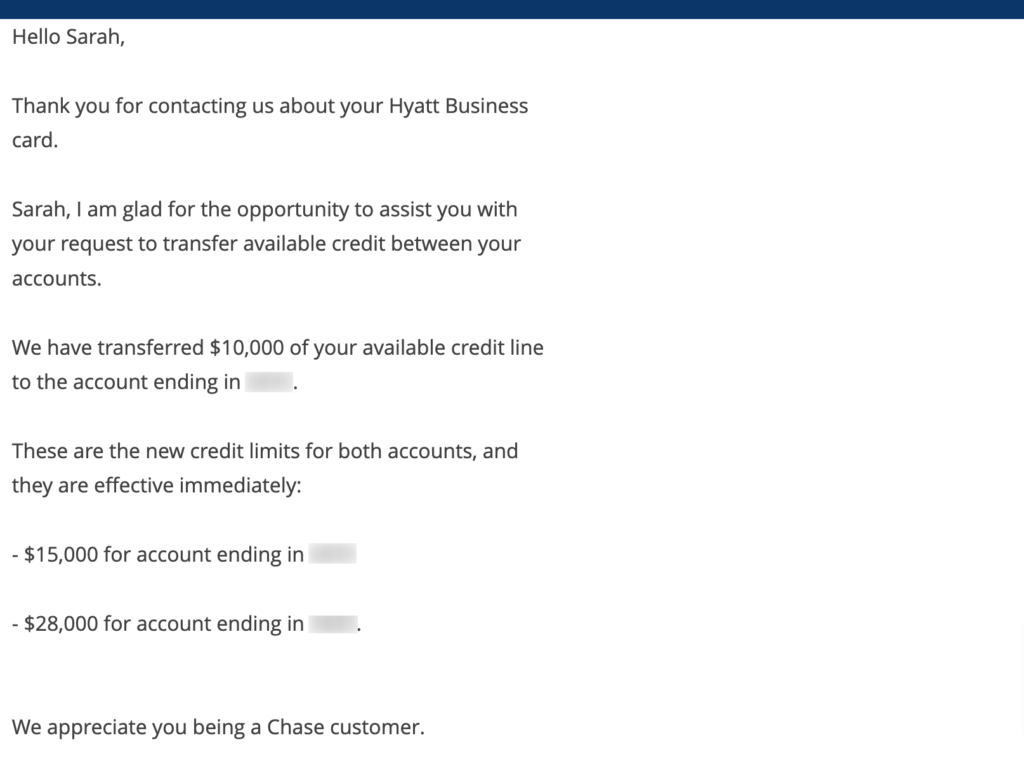 Transferring Chase Business Credit Limits