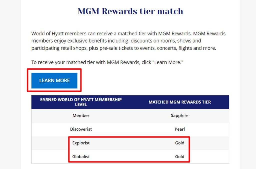 Hyatt To MGM Rewards Status Match