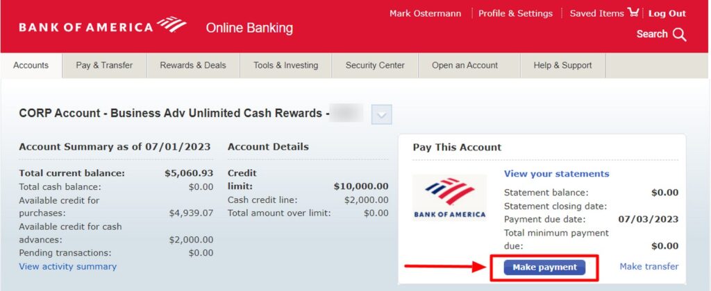 How To Pay Bank of America Business Cards