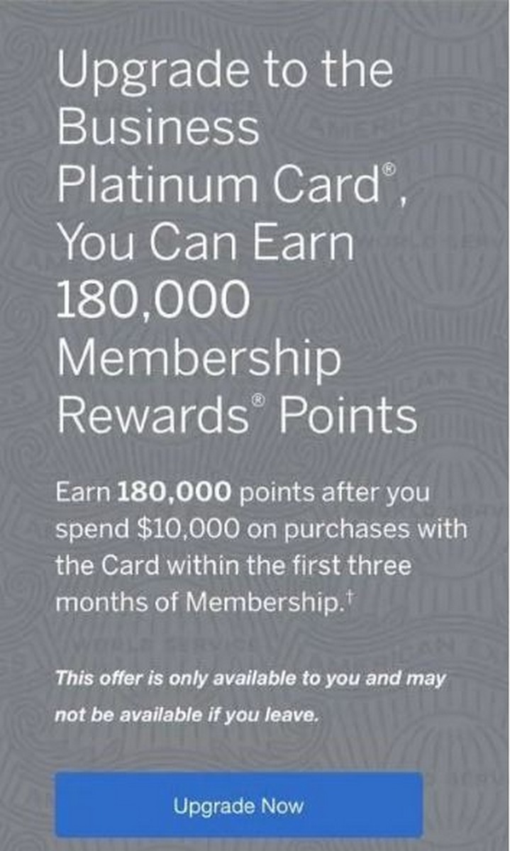 Amex Platinum Business Upgrade Offer: A Massive 180,000 Points