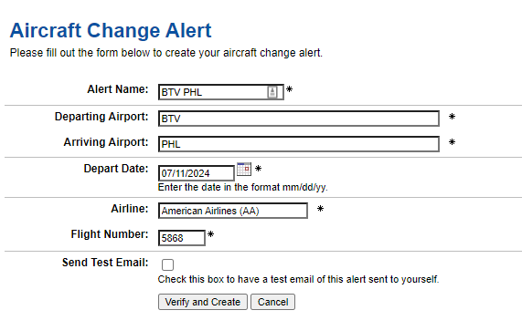 Expert Flyer Aircraft Change Alerts