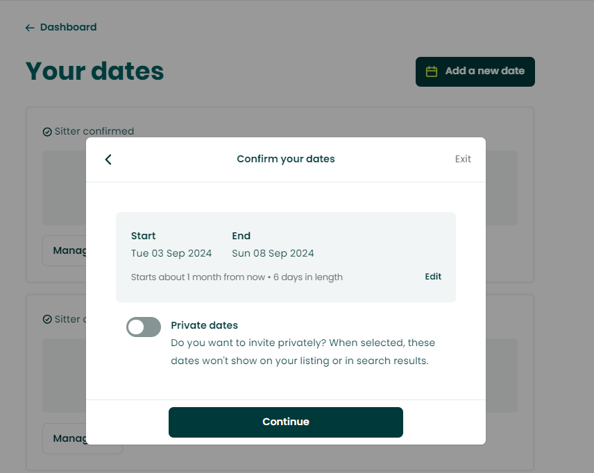 TrustedHousesitters List dates