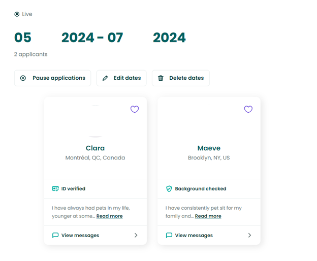 TrustedHousesitters applicants