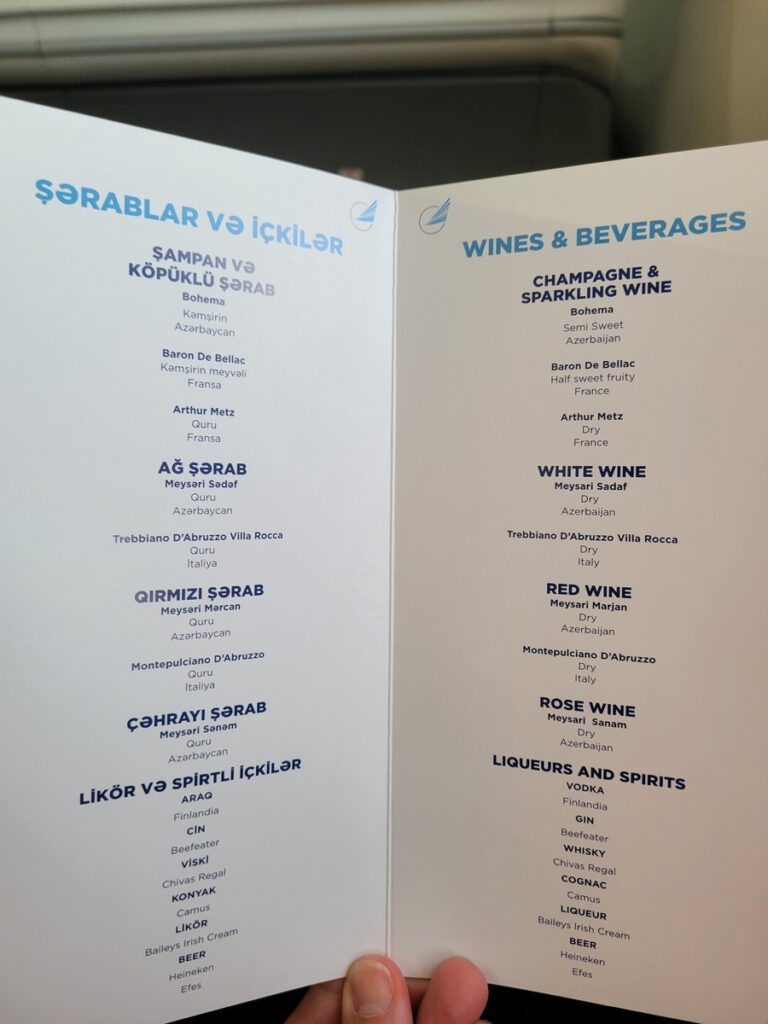 Azerbaijan Airlines menu