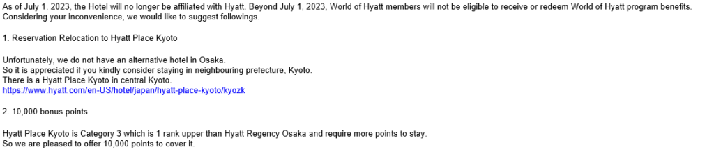 Hyatt Regency Osaka Compensation Issue First Offer