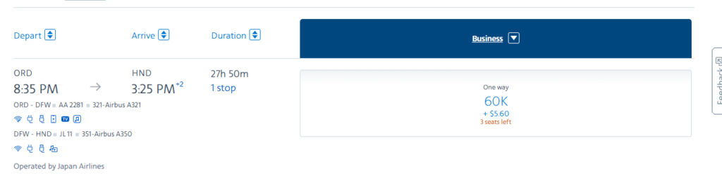 JAL Business class