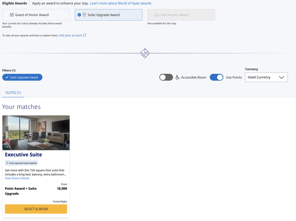 Hyatt Suite Upgrade Awards Online