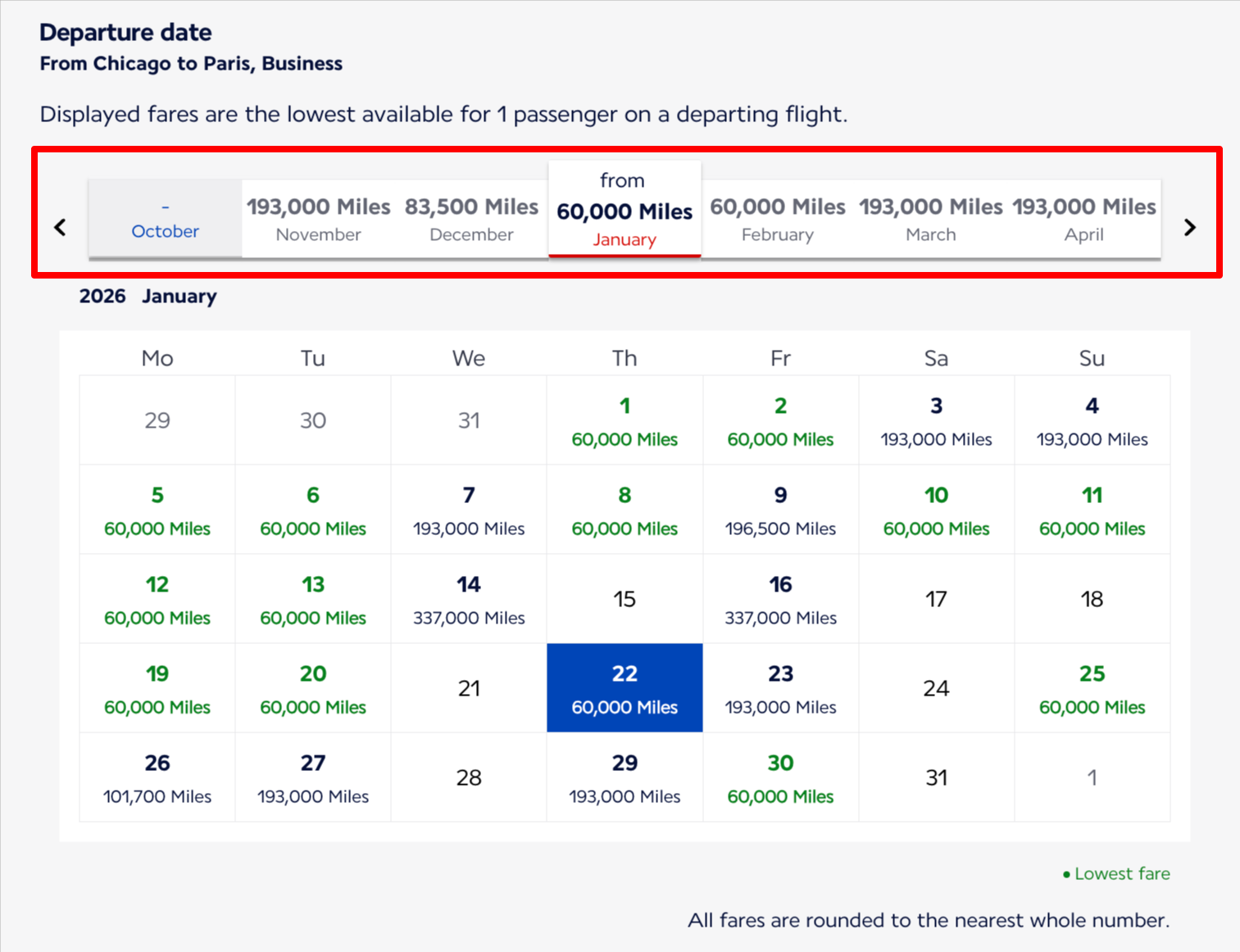 Flying Blue award calendar
