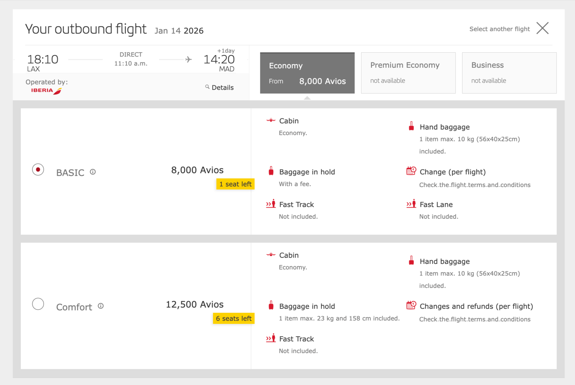 Iberia award sale on winter flights