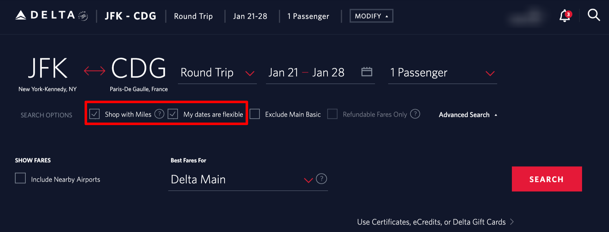 Delta award search