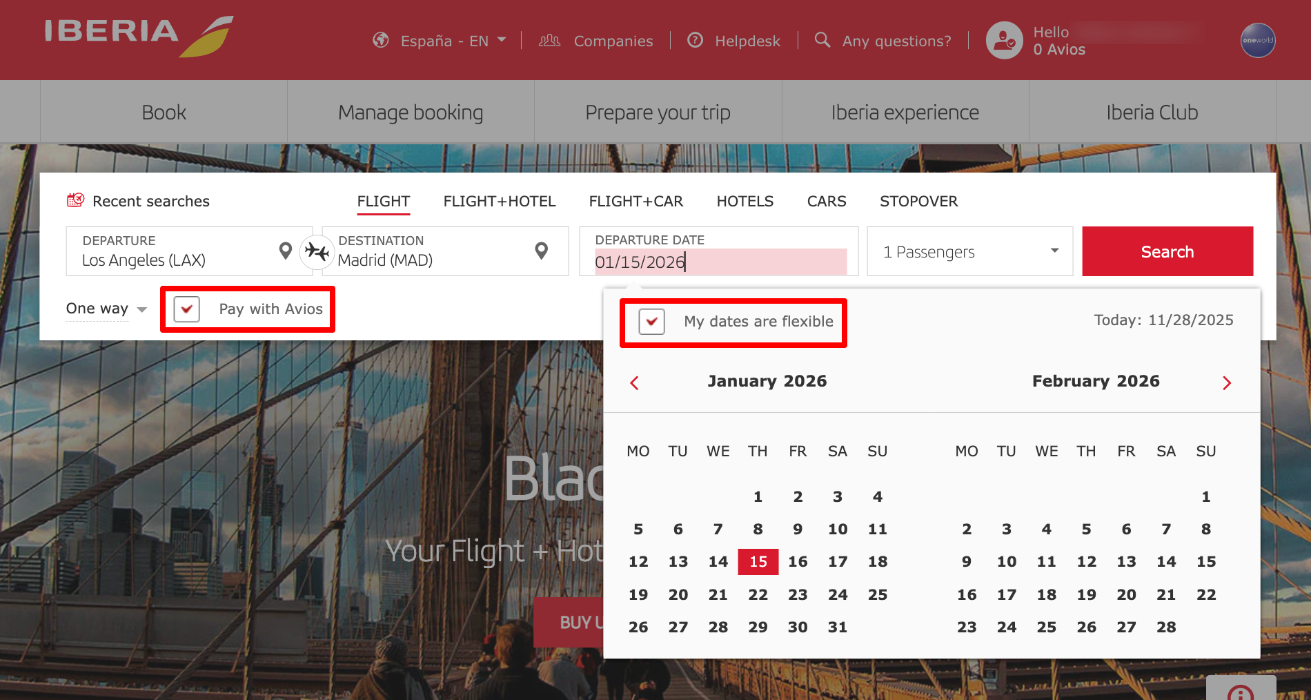 Iberia award sale on winter flights