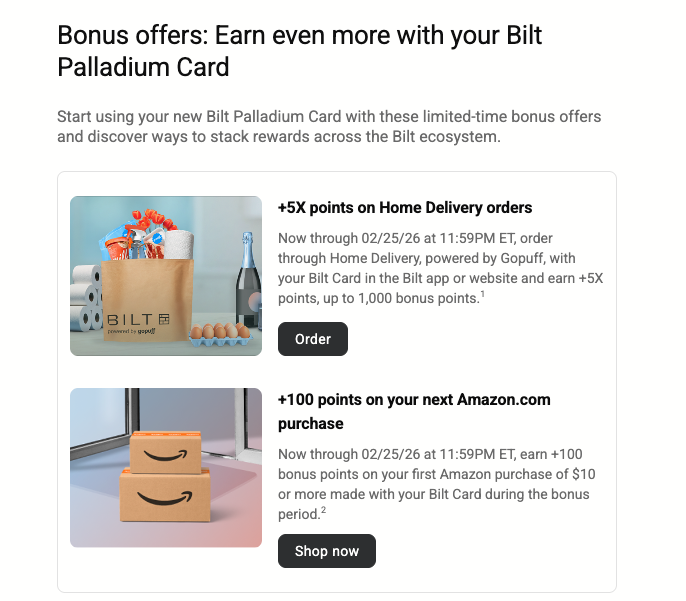 Bilt Card spending offers