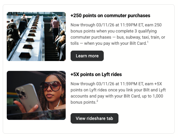 bilt card spending offers