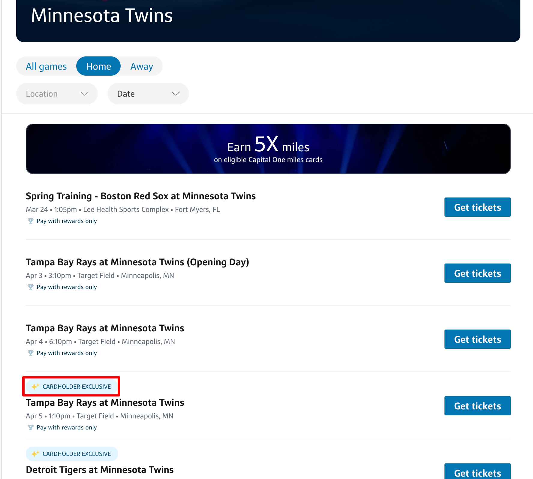 Capital One MLB tickets cardholder exclusives