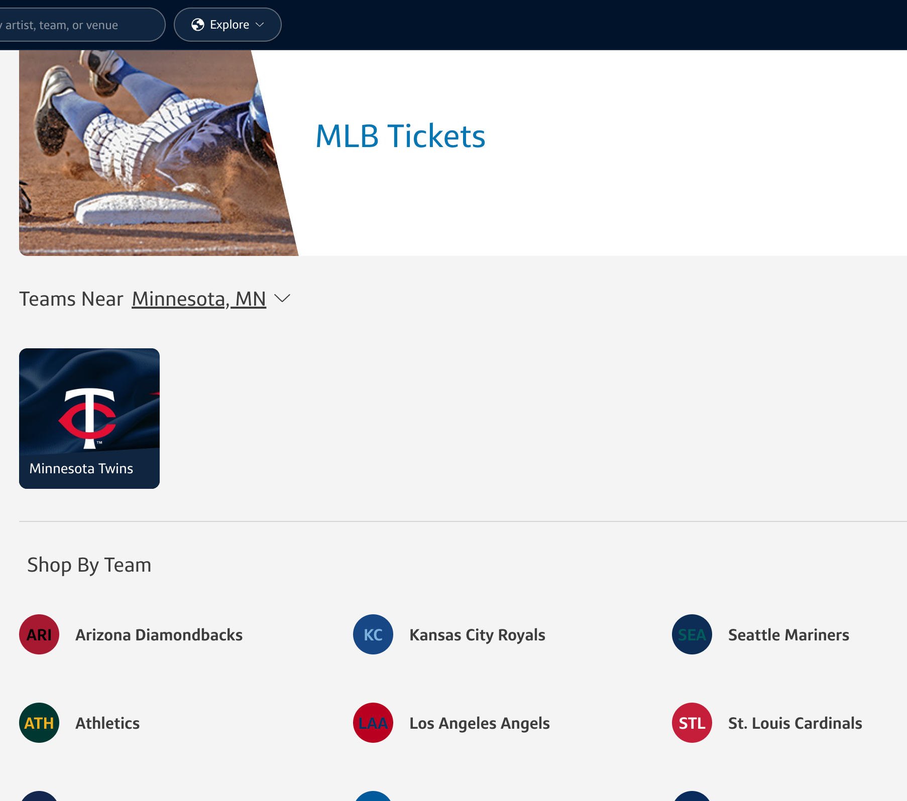 Capital One MLB tickets search by team