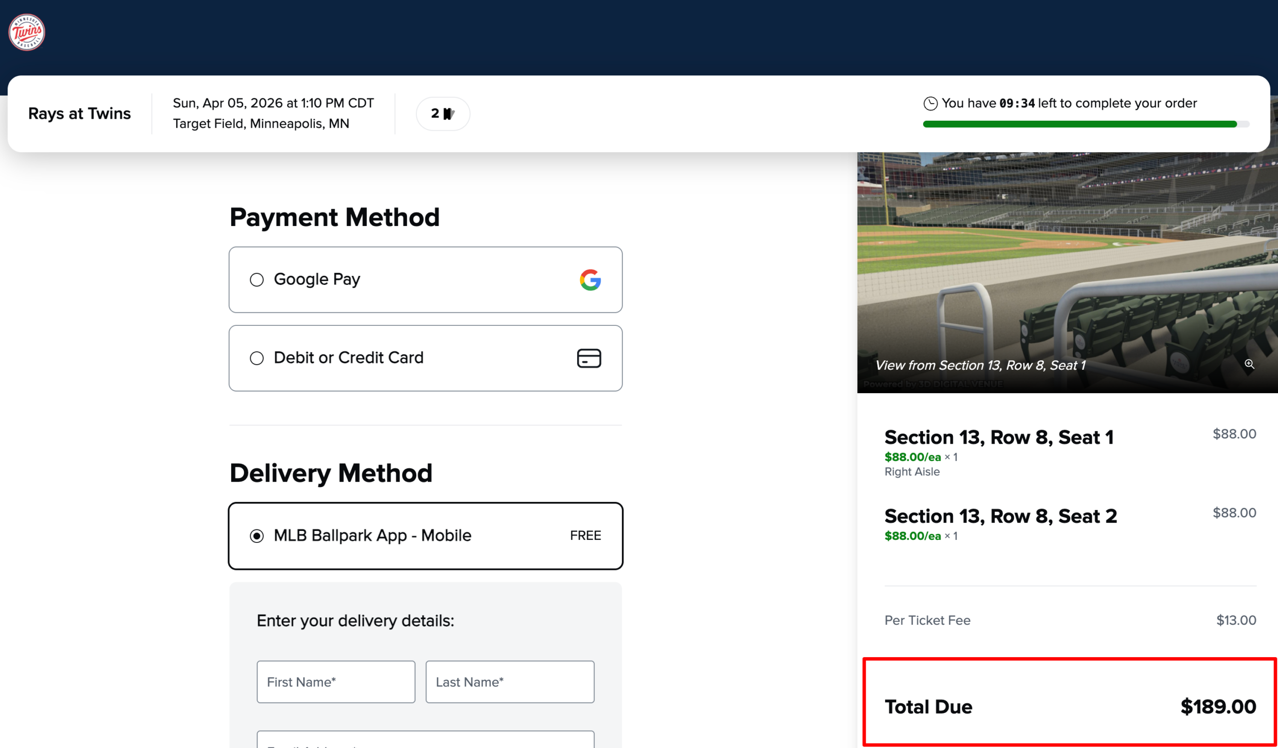 Two Minnesota Twins dugout box tickets for $189