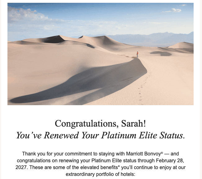 Lifetime Bonvoy Platinum Elite Status