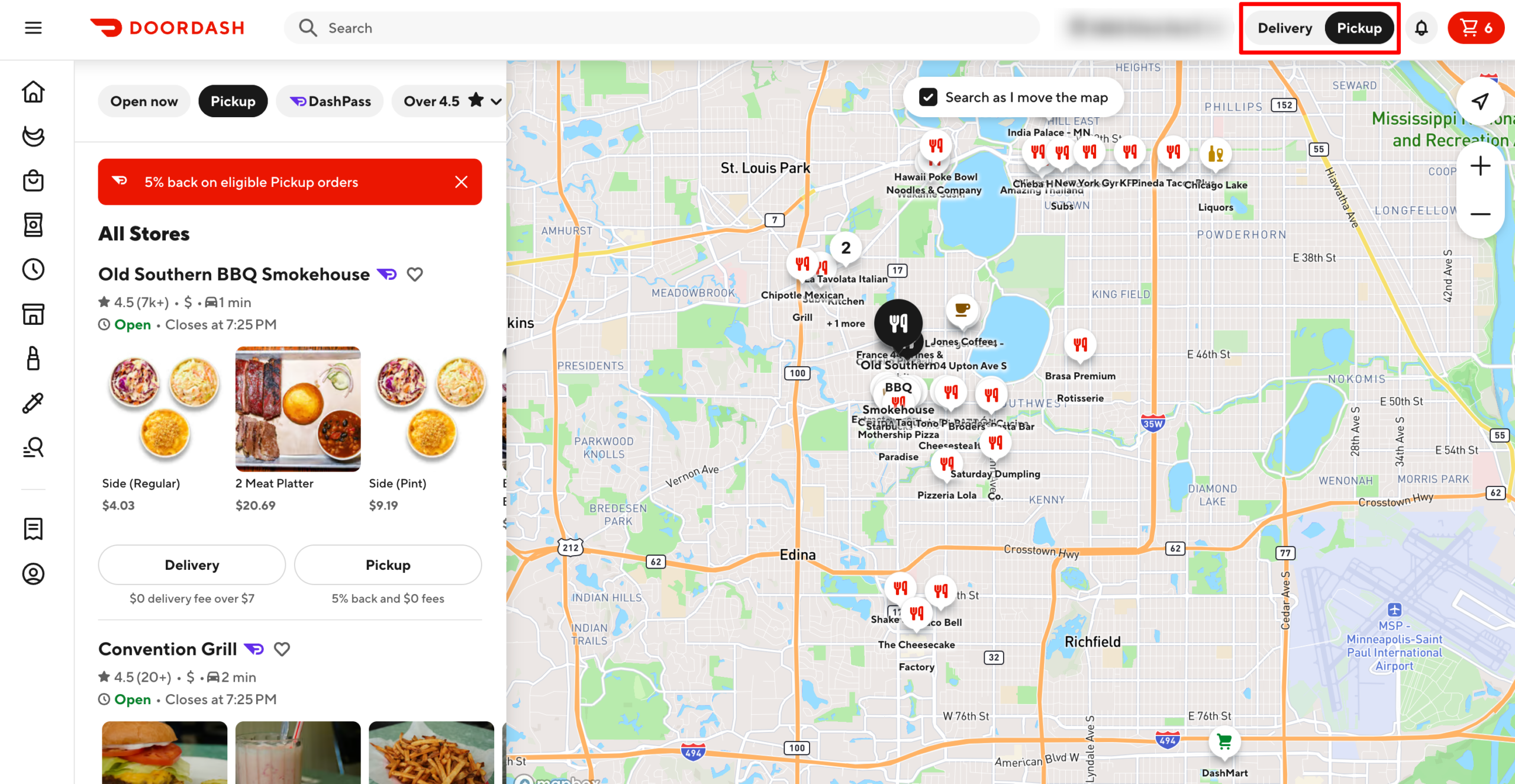 DoorDash pickup options near me
