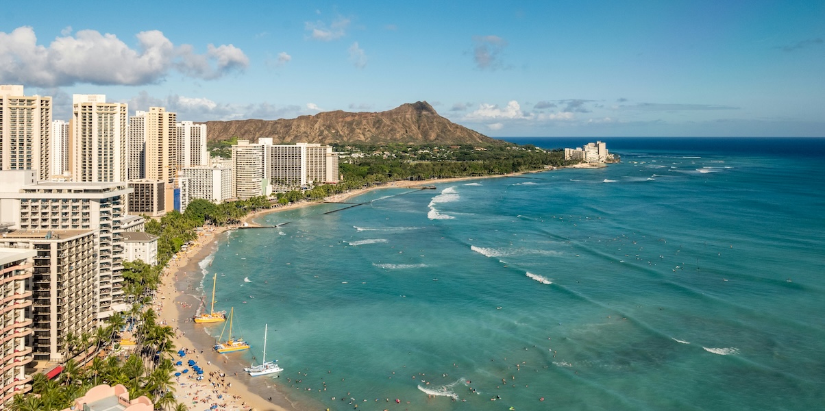 Beach along the coast in Honolulu, Hawaii