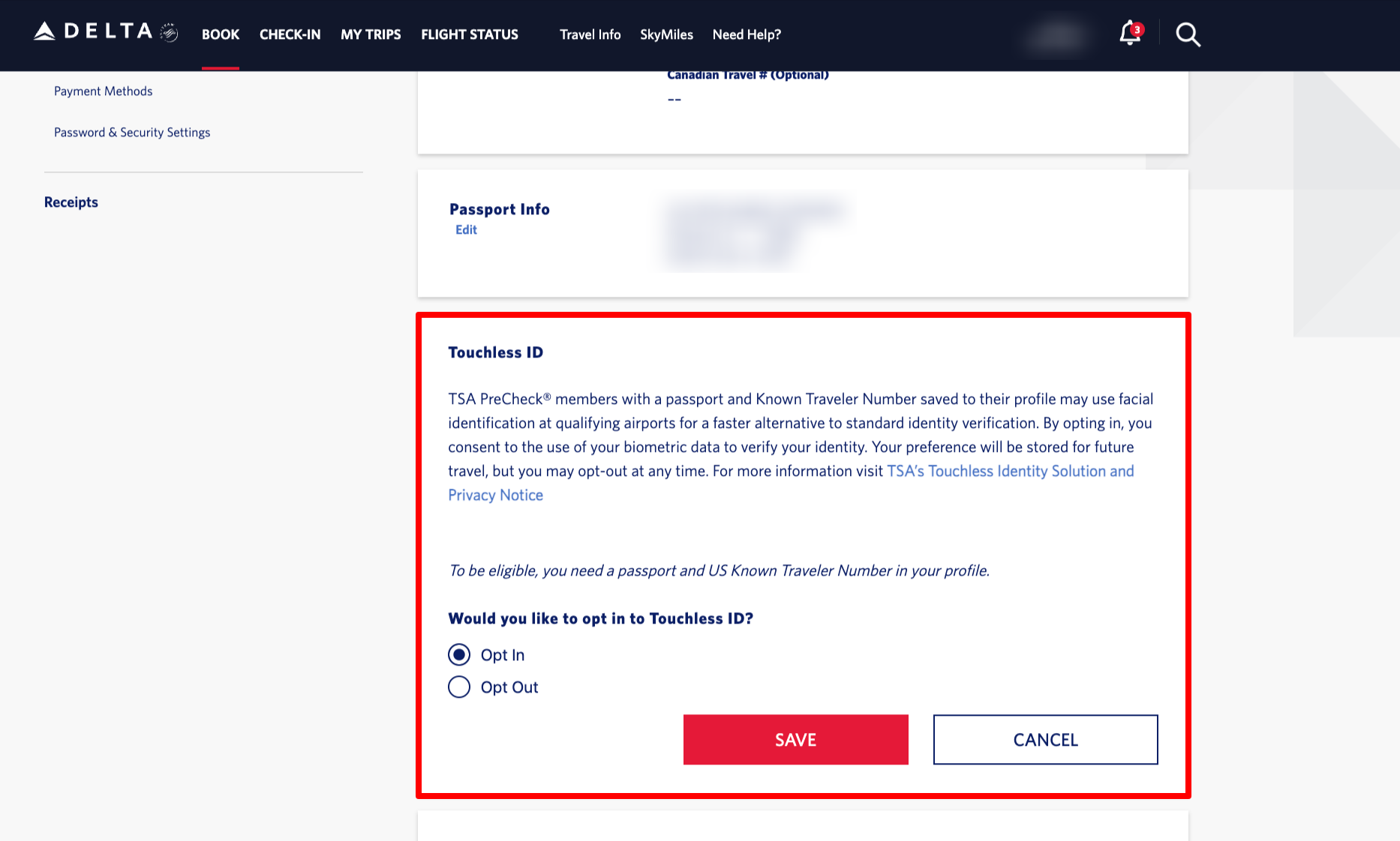 Opt in for TSA PreCheck Touchless ID on Delta