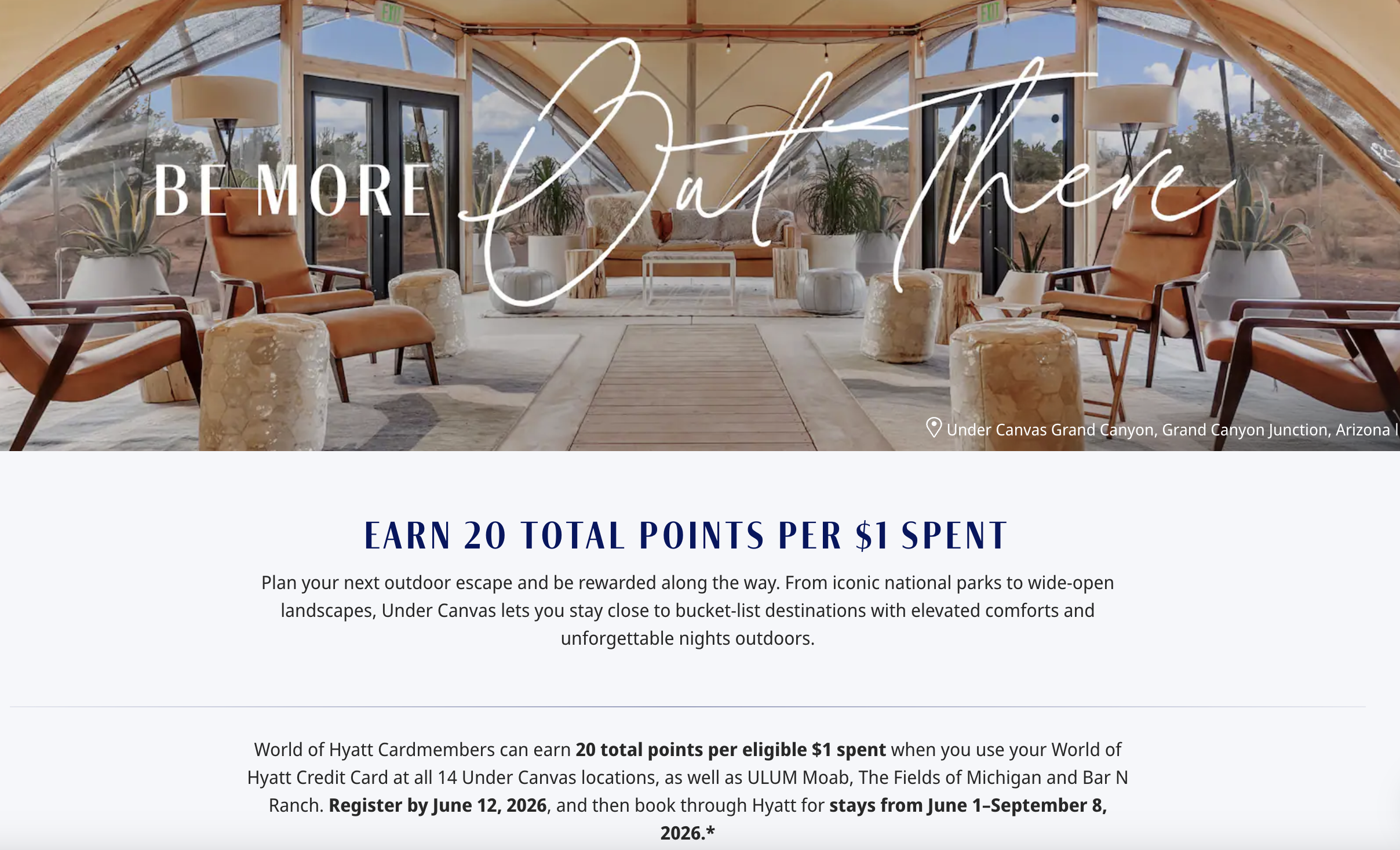 Hyatt Cardmember Under Canvas Promotion