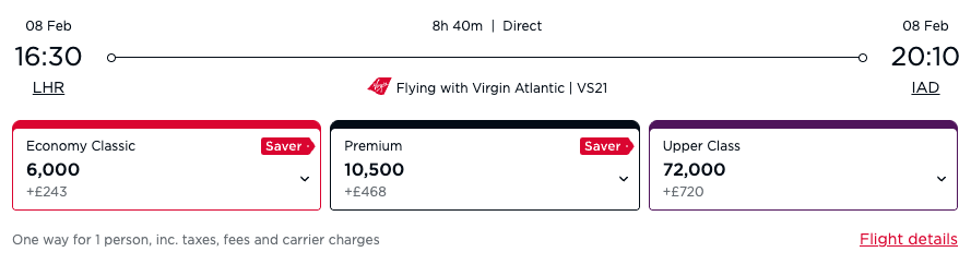 Virgin Atlantic Increases Award Fees