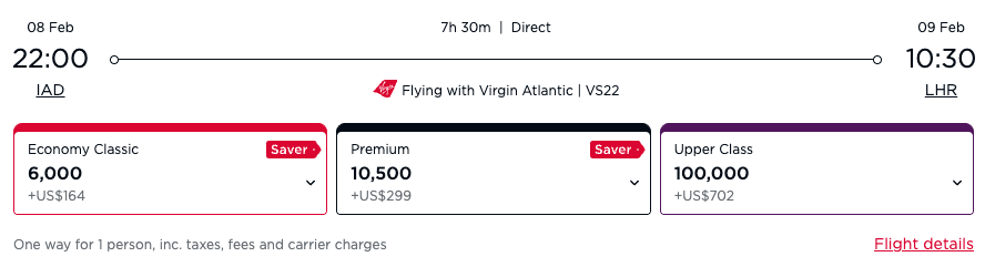 Virgin Atlantic Increases Award Fees