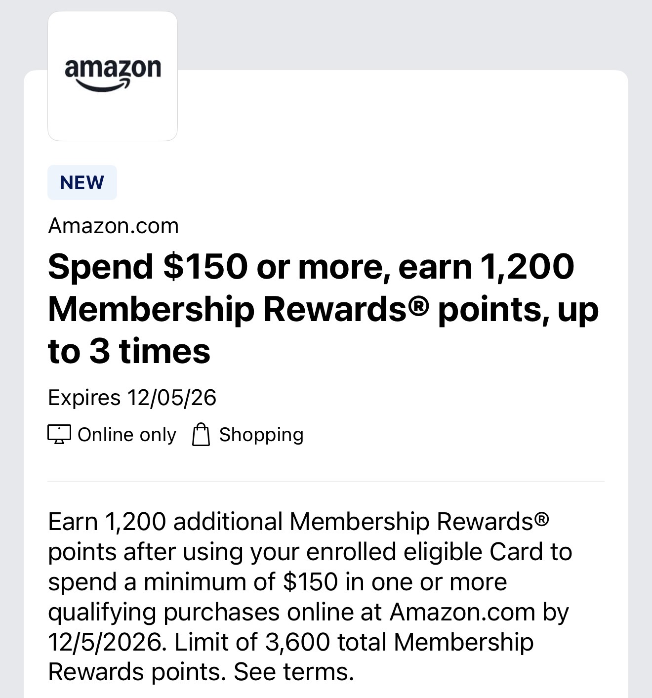 New Amex Membership Rewards Amazon Offer