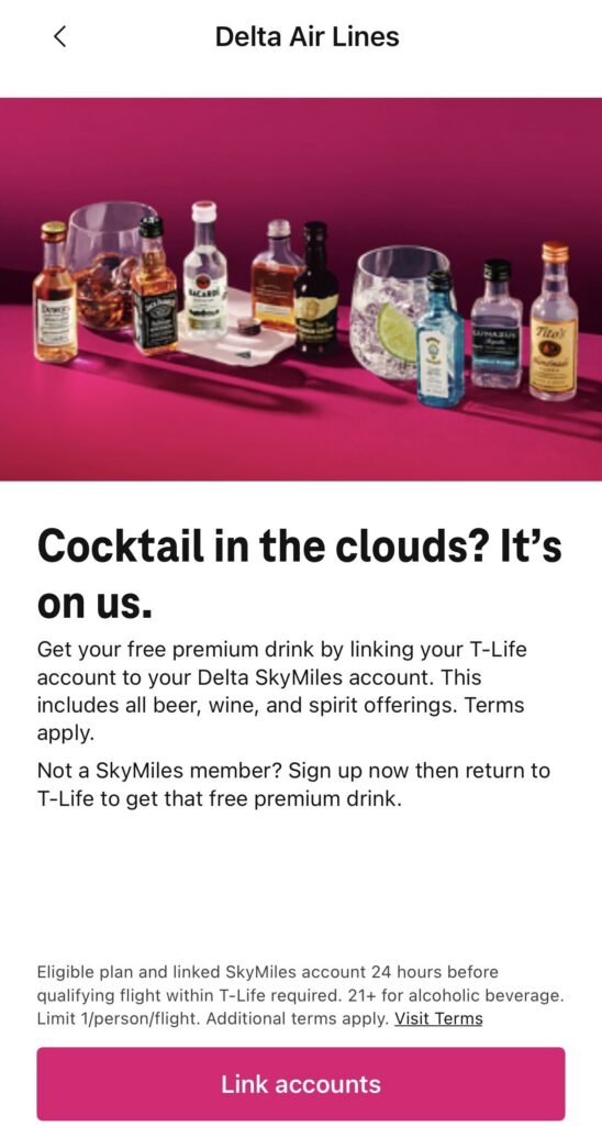 Free Delta Drinks For T-Mobile Customers
