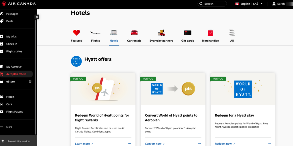 aeroplan and hyatt collaboration
