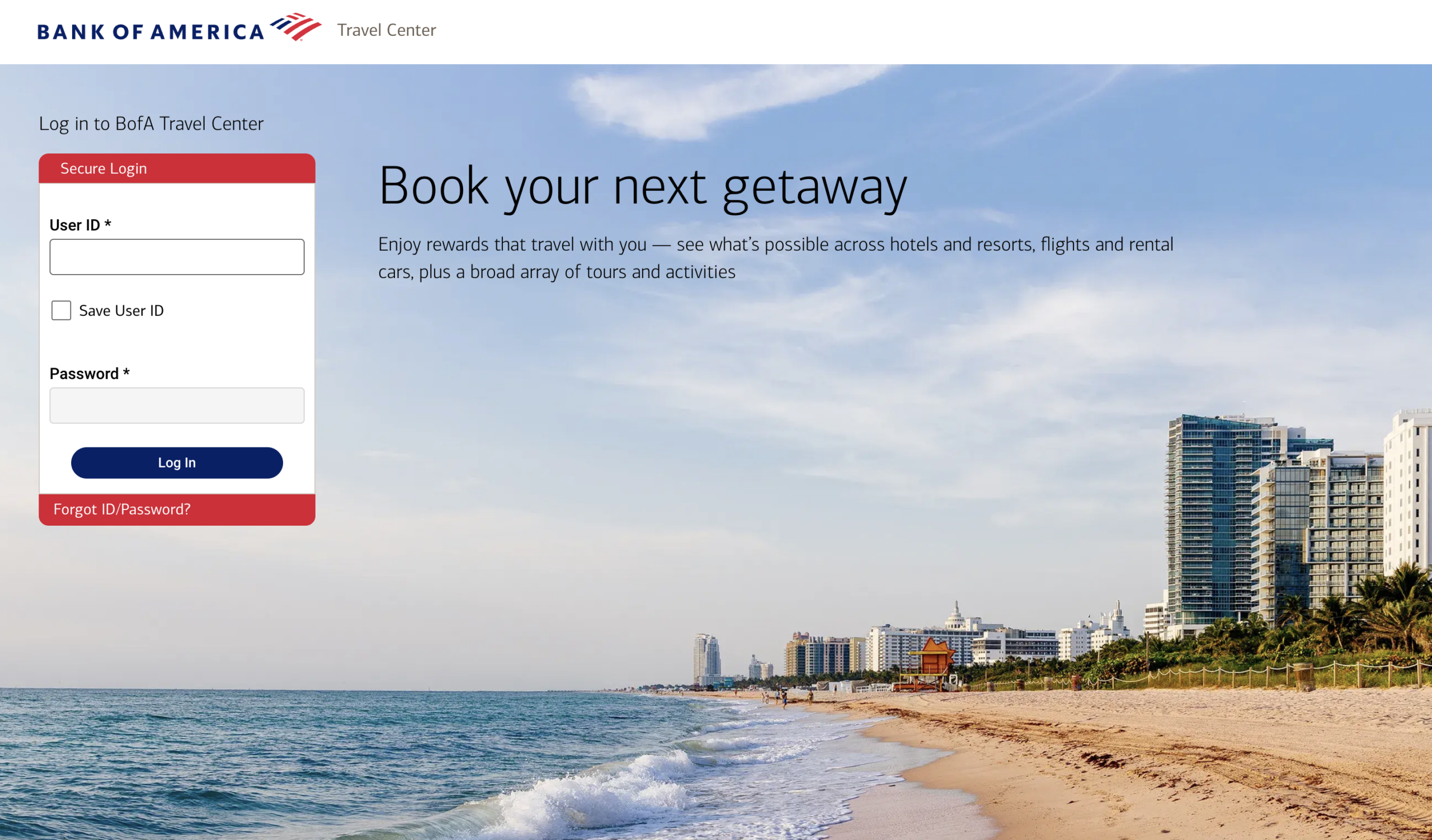 Bank Of America travel portal update