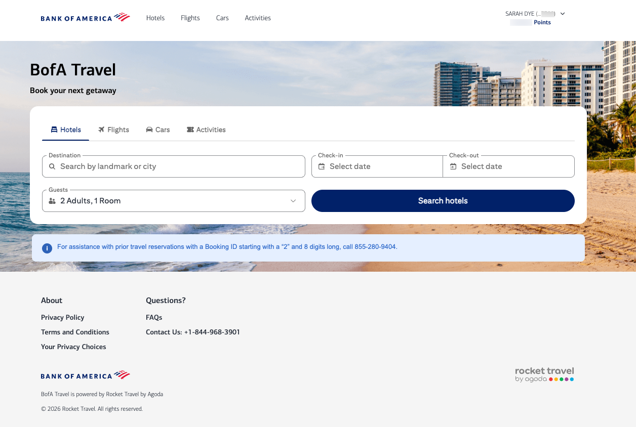 Bank Of America travel portal update