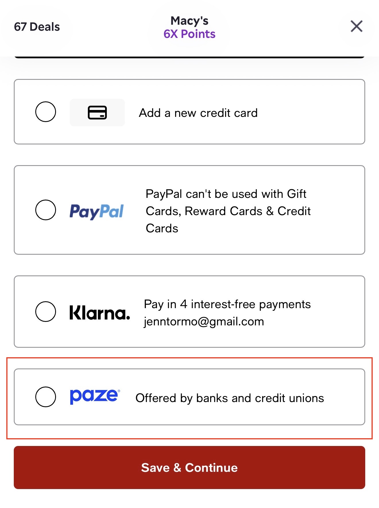 Paze Adding Macy's