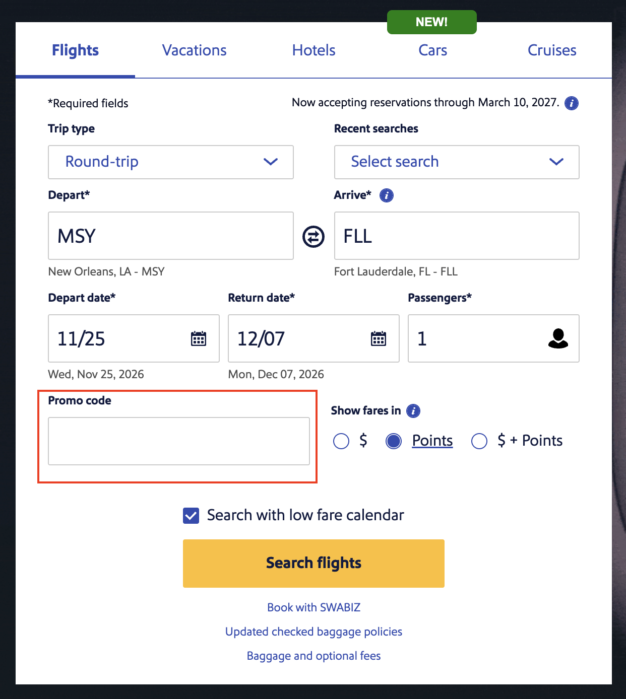 Southwest Cardholder Promo Codes