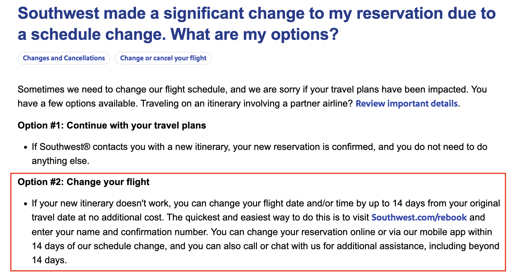 Southwest Schedule Change Policy