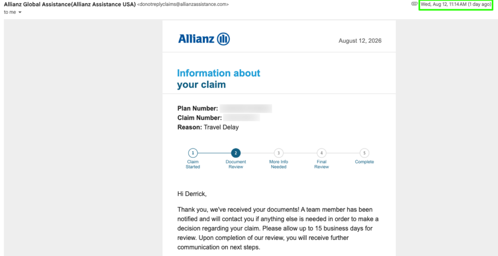 Allianz Trip Delay Insurance Claim