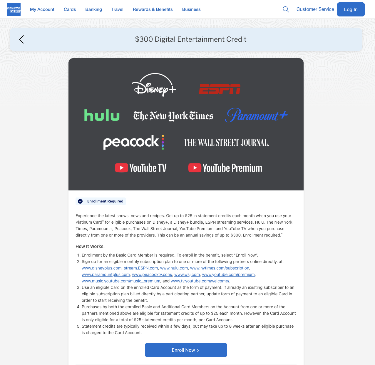 Amex Platinum Digital Entertainment Credit