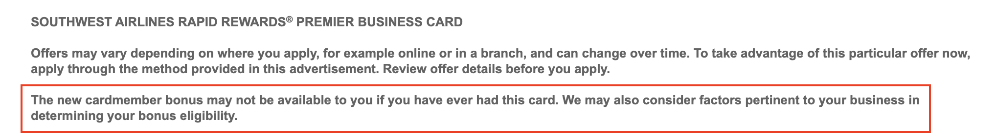 New Southwest Business Card Application Rules