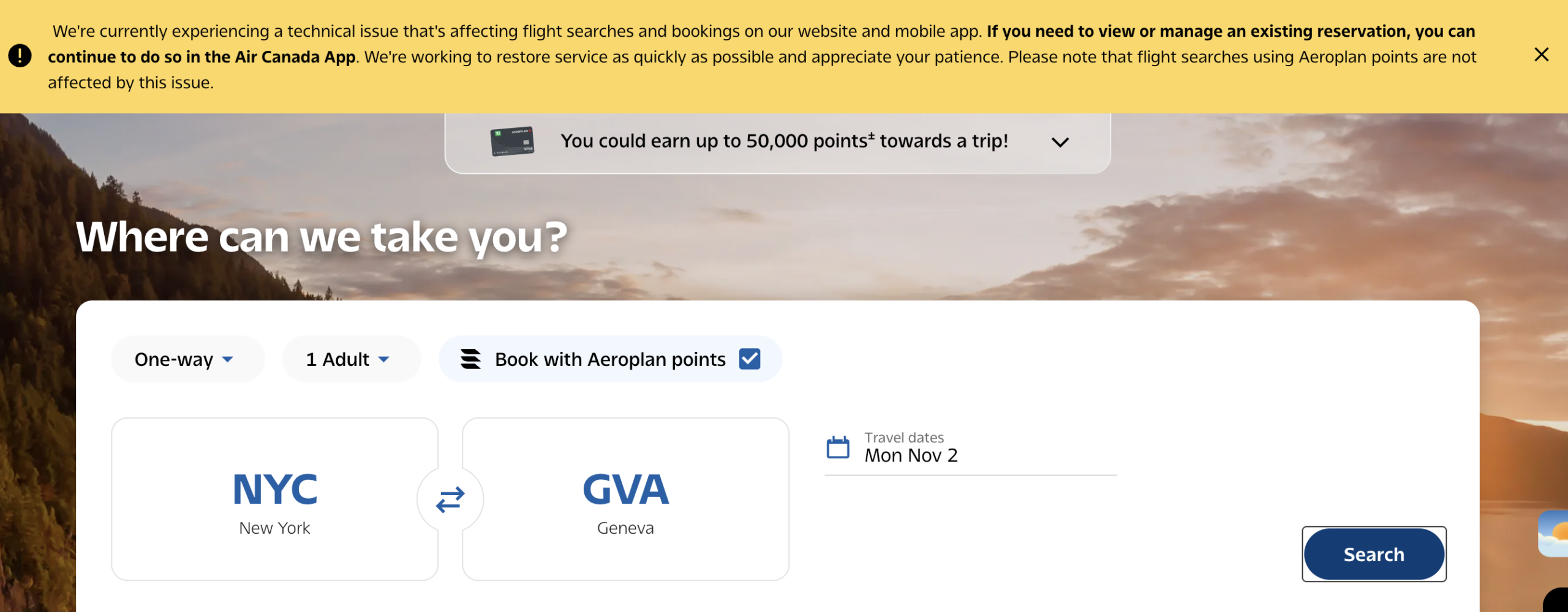 Aeroplan Award Search Issues