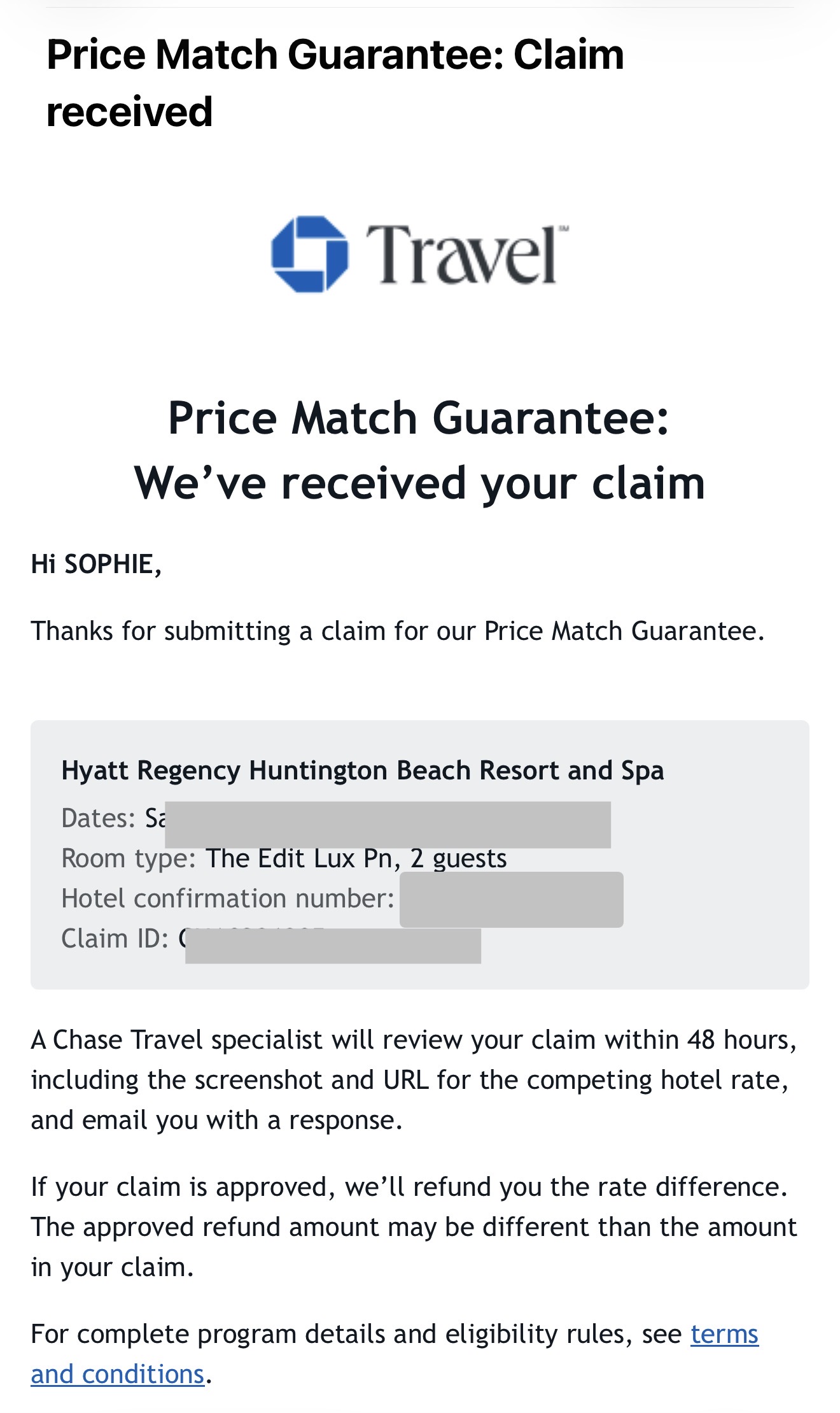 Chase Hotel Price Match Guarantee