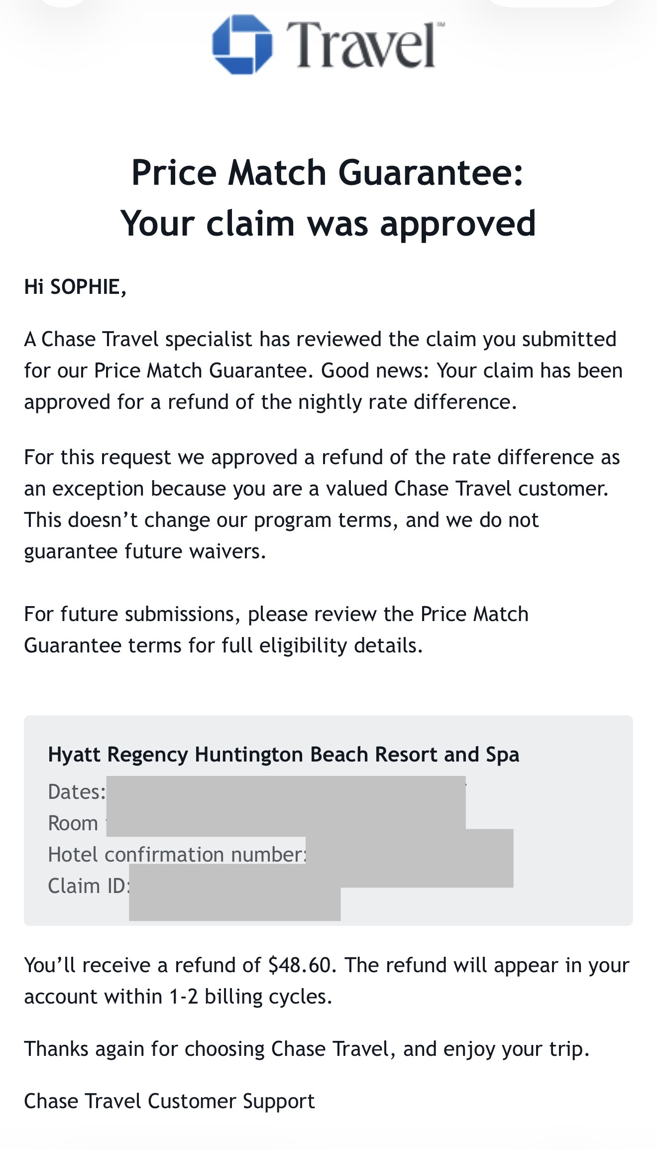 Chase Hotel Price Match Guarantee