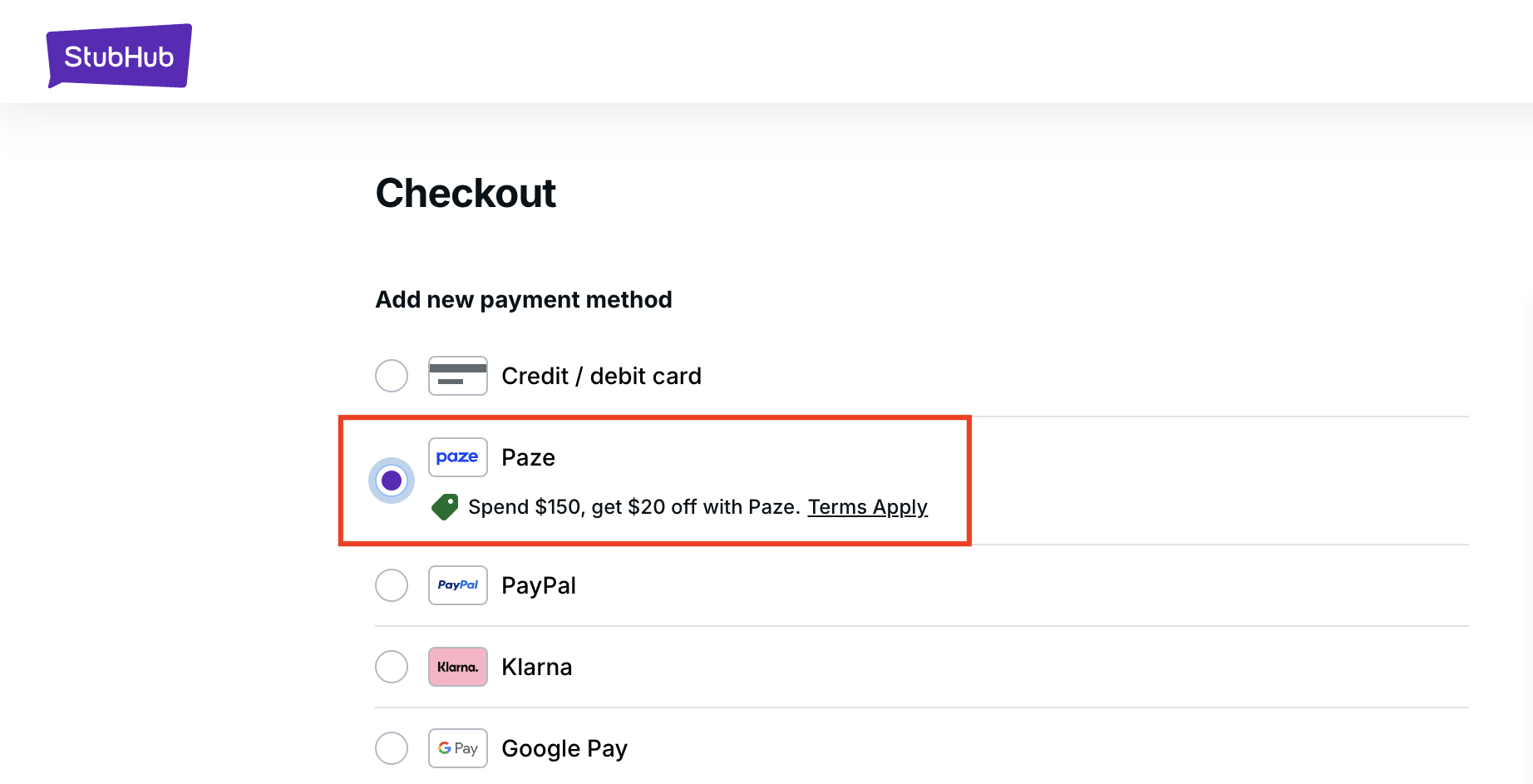 New Paze StubHub Promo